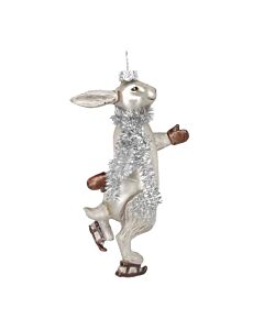 Gisela Graham Skating Hare w Tinsel Scarf Glass Decortion